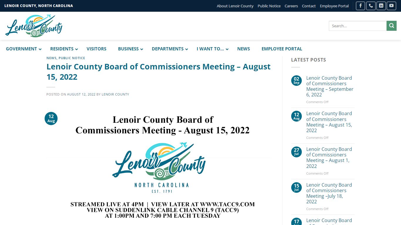 Lenoir County Board of Commissioners Meeting – August 15, 2022